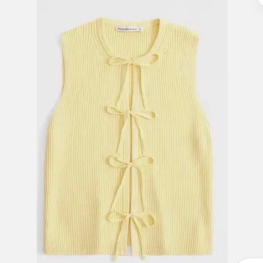 Abercrombie & Fitch Pale Yellow Ribbed Tie-Front Knit Top